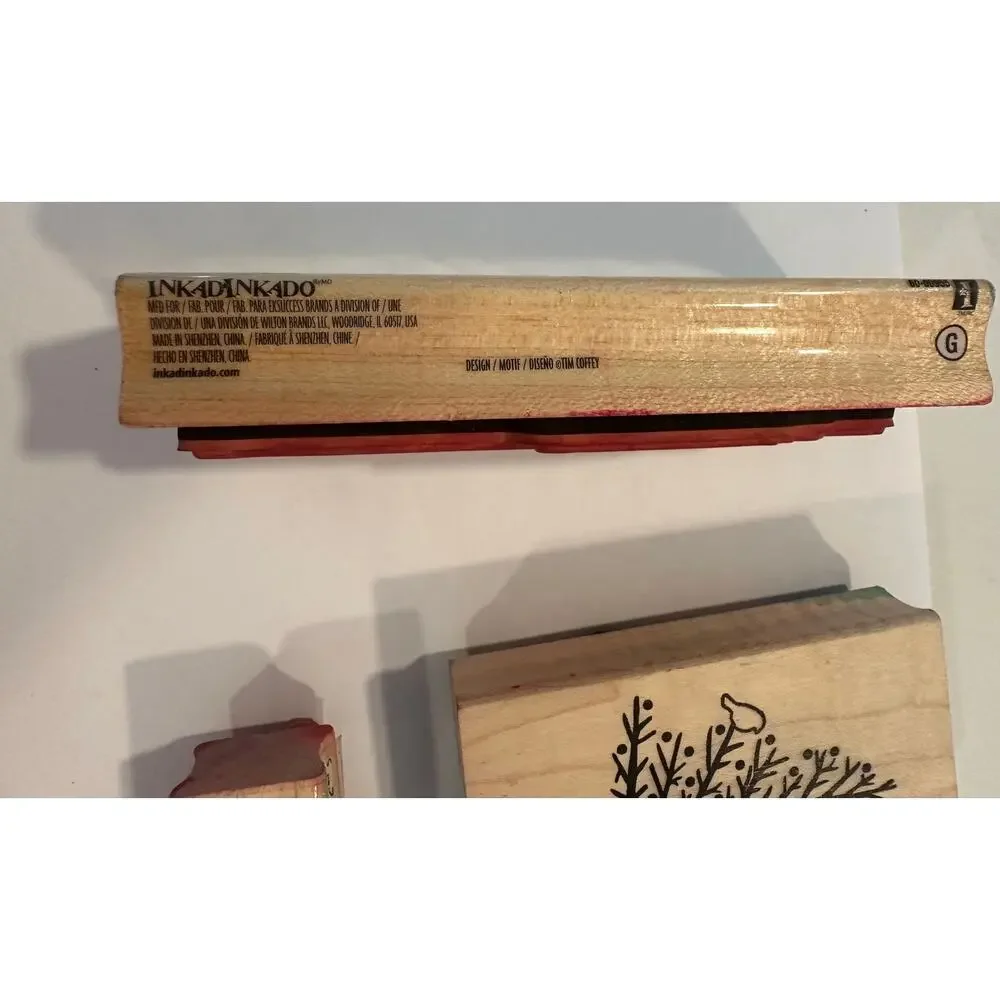Christmas Rubber Stamp Lot of 4 Inkadinkado Paper Source Craft Smart Wood Mount